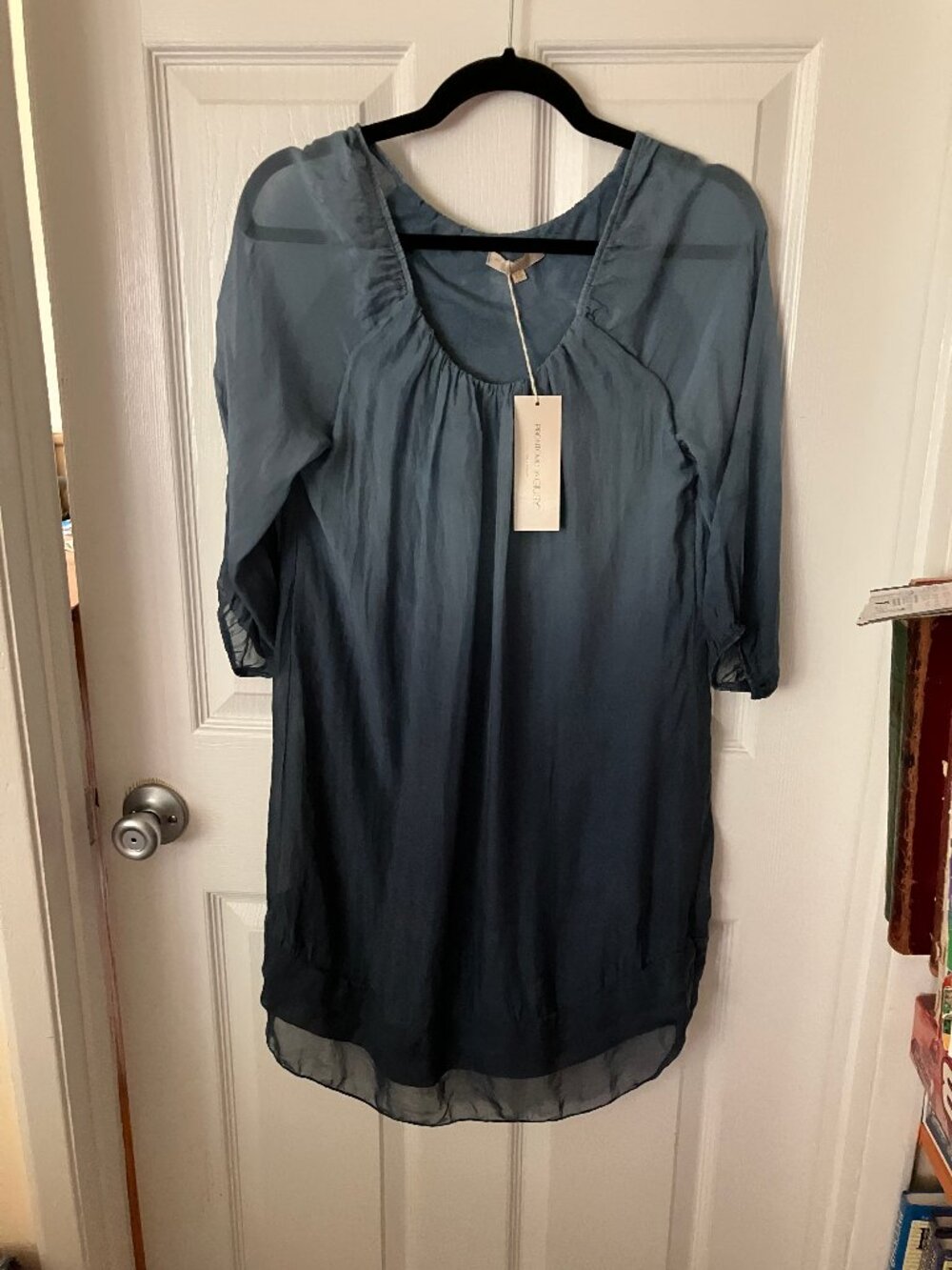 PRONTOMODA GIUSY Italian Mini Blue ombre color Dress /Tunic 3/4 sleeves Size XS